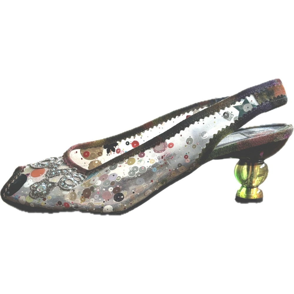 Fernando Pensato Italy Artistic Embellished‎ LOVE Slingback Lucite Heel 38, US 8